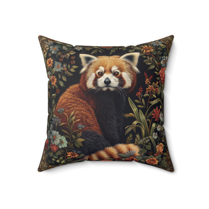 Red Panda Throw Pillow: William Morris Rustic Floral Accent Cushion
