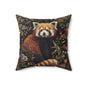 Red Panda Throw Pillow: William Morris Rustic Floral Accent Cushion