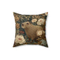 Capybara Botanical Pillow, William Morris Style Vintage Floral Animal Cushion