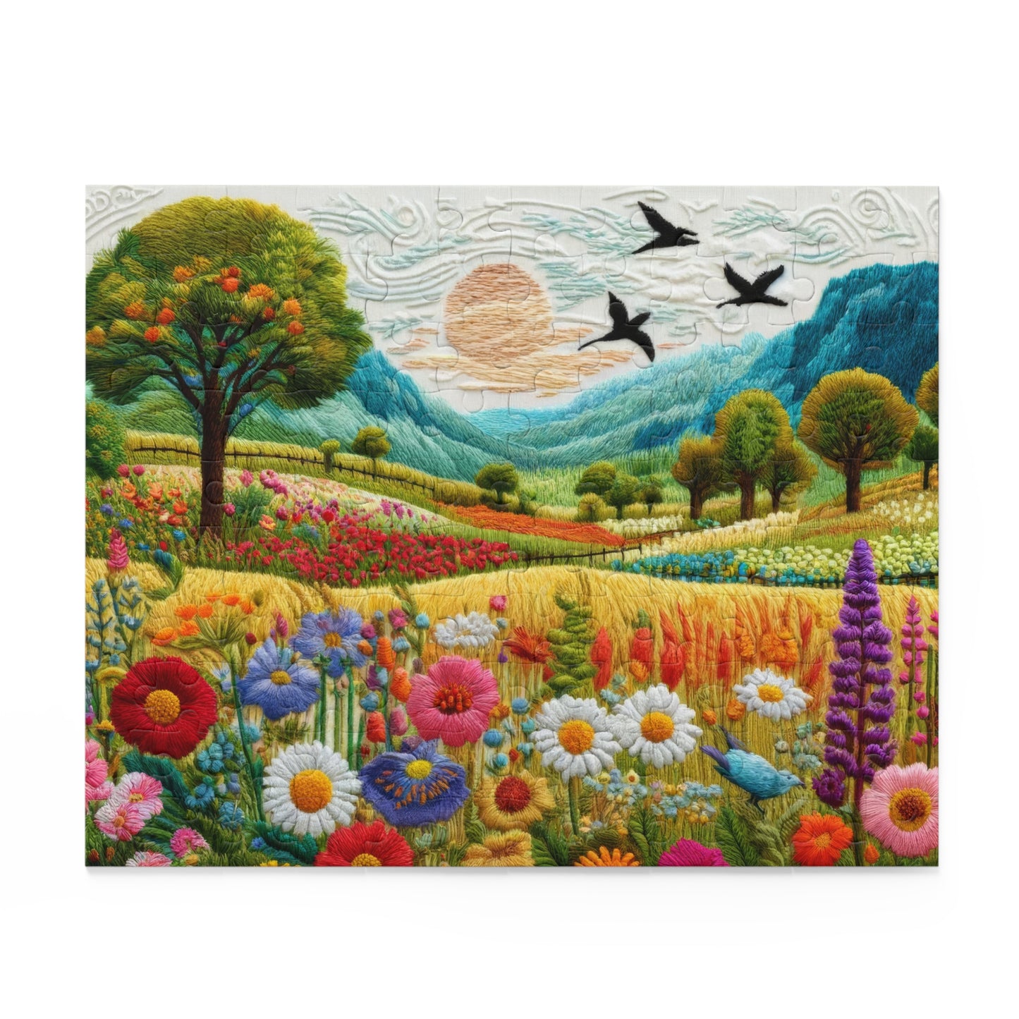 Embroidered Spring Wildflowers Jigsaw Puzzle (120, 252, 500-Piece) Gift-Ready Box, Adult Jigsaw Puzzle