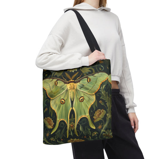 Woodland Luna Moth Tote Bag William Morris Inspired, Green Tote Bag, Eco-Friendly Carryall