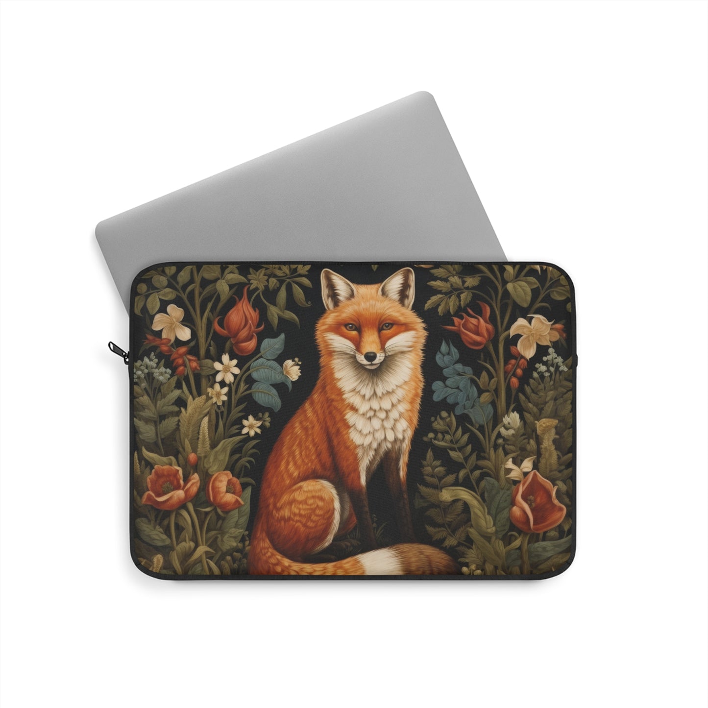 Botanical Forest Fox Laptop Sleeve, William Morris Design, Protective Case, Customizable Cover, Gift for Nature Lovers, Floral Tech Bag