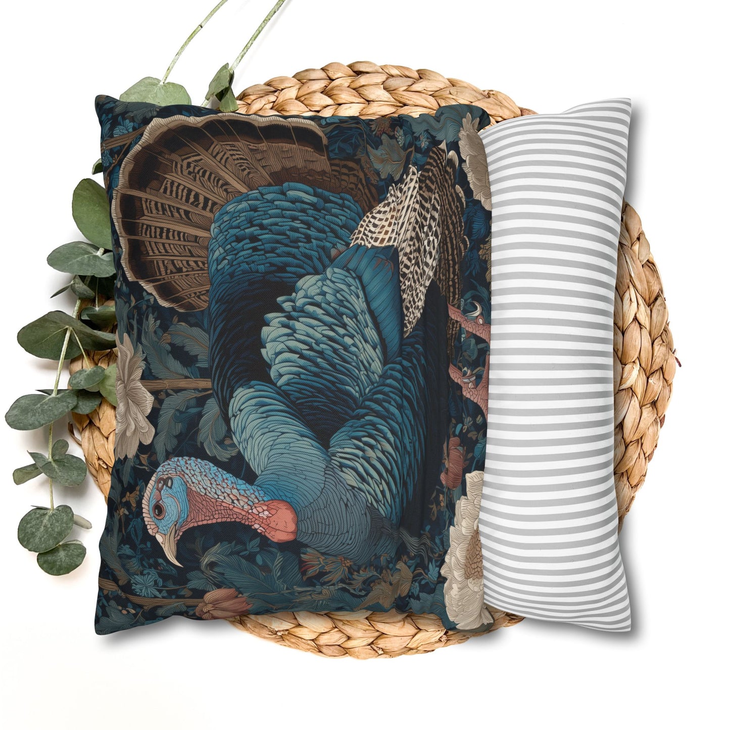Thanksgiving Turkey Pillowcase, William Morris Style Cushion, Fall Decor, Polyester Cover