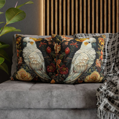 Art Deco Yellow-crested Cockatoo Fall Flowers Square Pillowcase