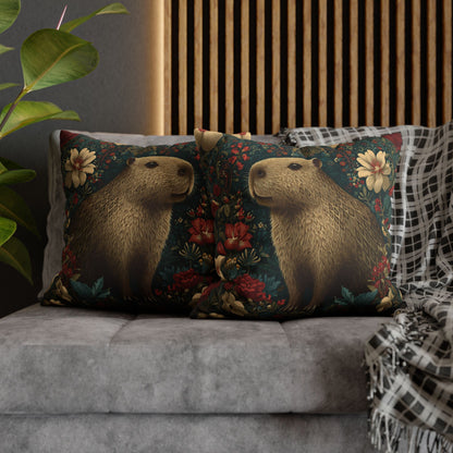 Capybara Floral Pillowcase, William Morris Style Botanical Animal Cushion for Cozy Home Decor
