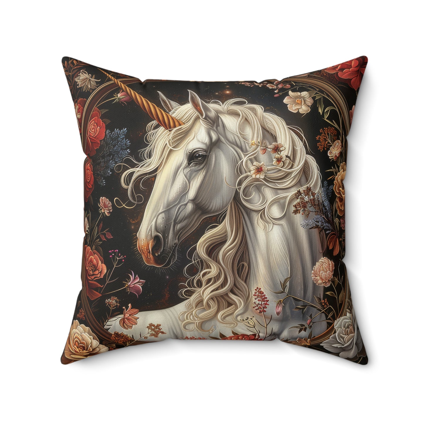 White Unicorn Botanical William Morris Inspired Victorian Pillow Home Decor