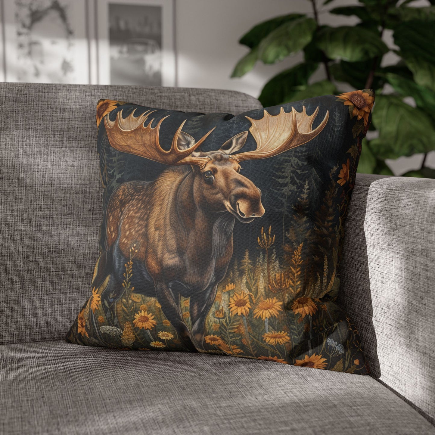 William Morris Inspired Rustic Moose Sunflower Pillowcase