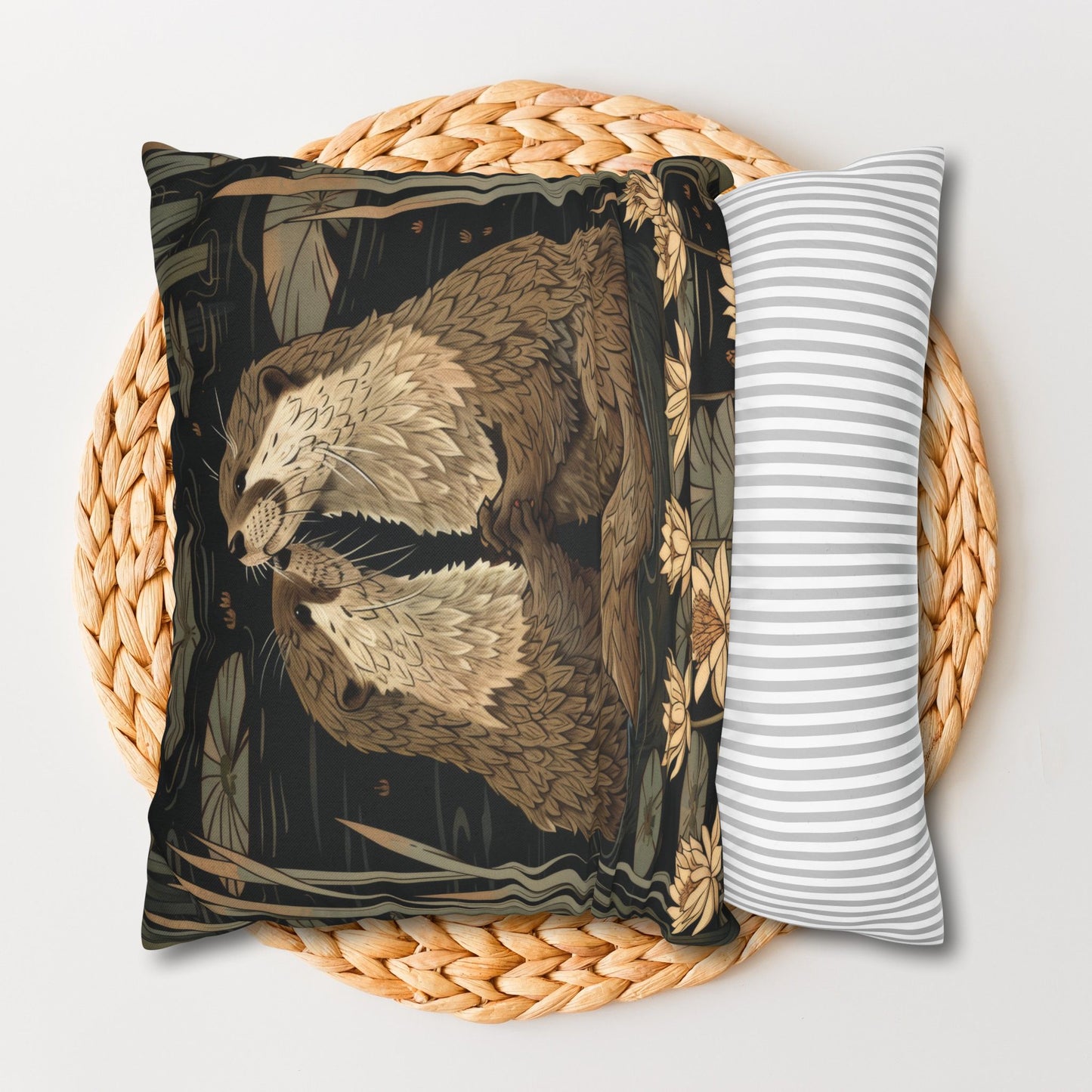 Willam Morris Inspired Couple Otters Throw Pillowcase