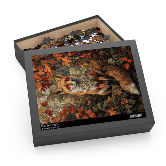 Woodland Fox Art Nouveau Jigsaw Puzzle, William Morris Inspired Fall Autumn, Cottagecore Box (120, 252, 500-Piece), Fun Activity Gift,