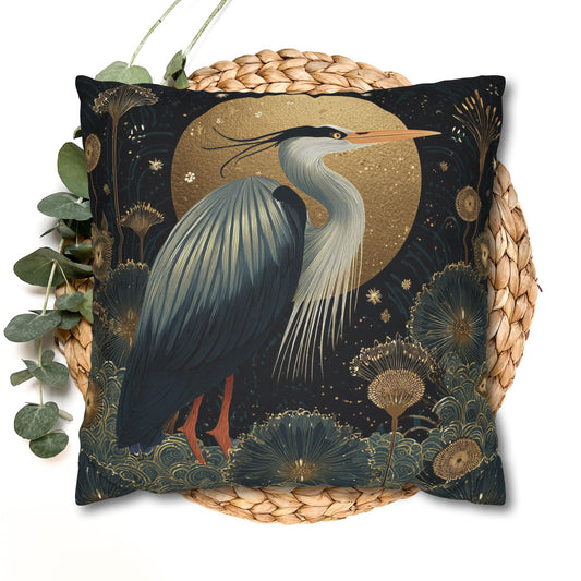 Heron Moon Decorative Pillowcase, Elegant Coastal Throw Pillow Cover