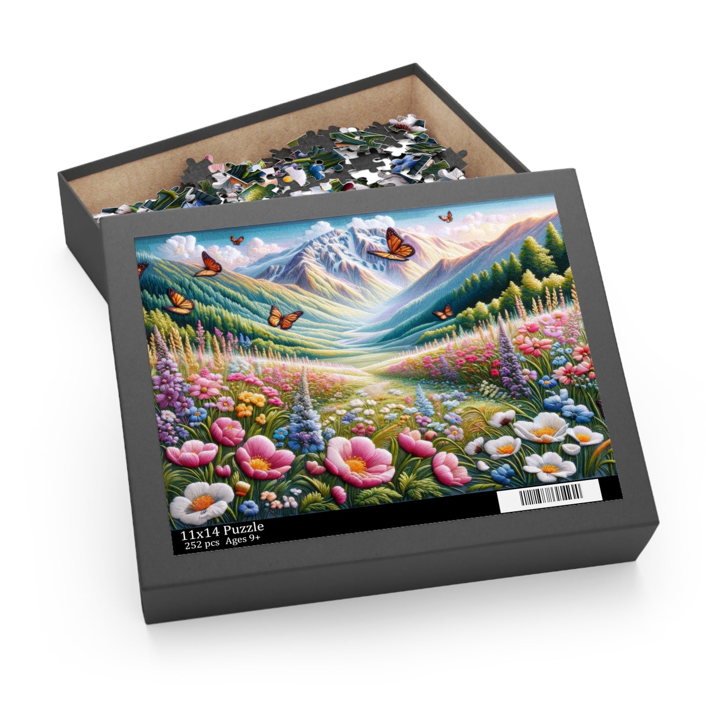 Field of Wildflowers and Butterflies Embroidered, Spring Scene Puzzle (120, 252, 500-Piece) Gift-Ready Box, Adult Jigsaw Puzzle