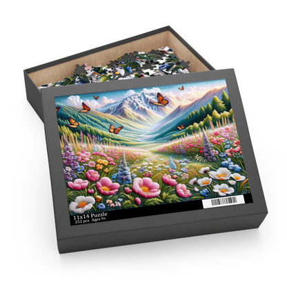 Field of Wildflowers and Butterflies Embroidered, Spring Scene Puzzle (120, 252, 500-Piece) Gift-Ready Box, Adult Jigsaw Puzzle