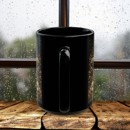 Moon Rabbit Coffee Mug, William Morris Inspired Floral Bunny Black Ceramic Cup (11oz, 15oz)