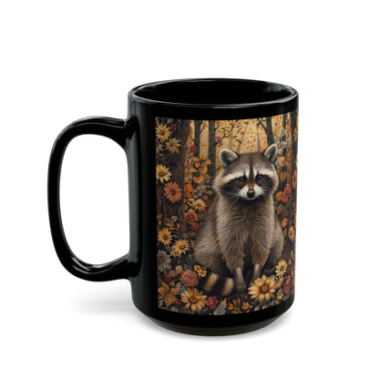 Woodland Fall Botanical Raccoon Mug, Nature Lover Gift, Coffee Cup, Tea Mug, Forest Animal Kitchen Decor, Cute Wildlife Ceramic Drinkware