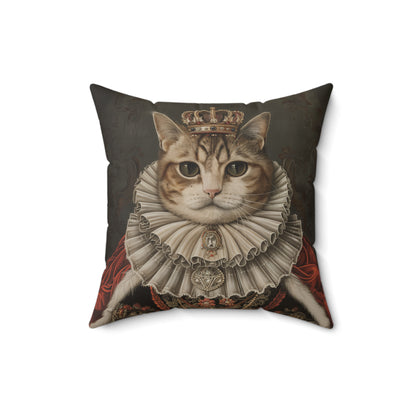 Royal Cat Decorative Pillow,  Aristocratic Kitty Cushion in Crown & Renaissance Attire, Whimsical Pet Portrait Home Décor