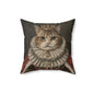 Royal Cat Decorative Pillow,  Aristocratic Kitty Cushion in Crown & Renaissance Attire, Whimsical Pet Portrait Home Décor