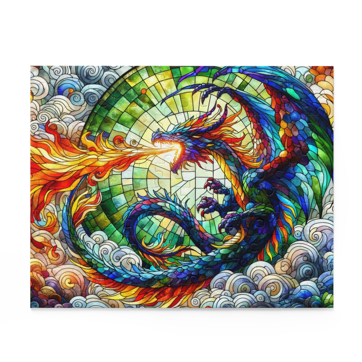 Colorful Dragon Stained Glass Jigsaw Puzzle Box (120, 252, 500-Piece) Adult Jigsaw Puzzle, Gift Him Her