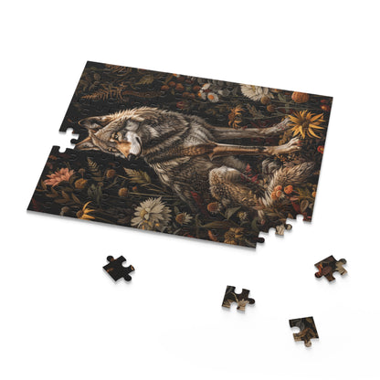 William Morris Inspired Forest Wolf Puzzle Box (120, 252, 500-Piece) Family Jigsaw Puzzle, Puzzle Box Gift