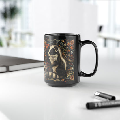 William Morris Inspired Botanical Skunk Black Coffee Mug Gift 11 oz, 15 oz