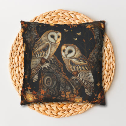 Enchanted Forest Owl Pillow, Decorative Fall Square Pillowcase