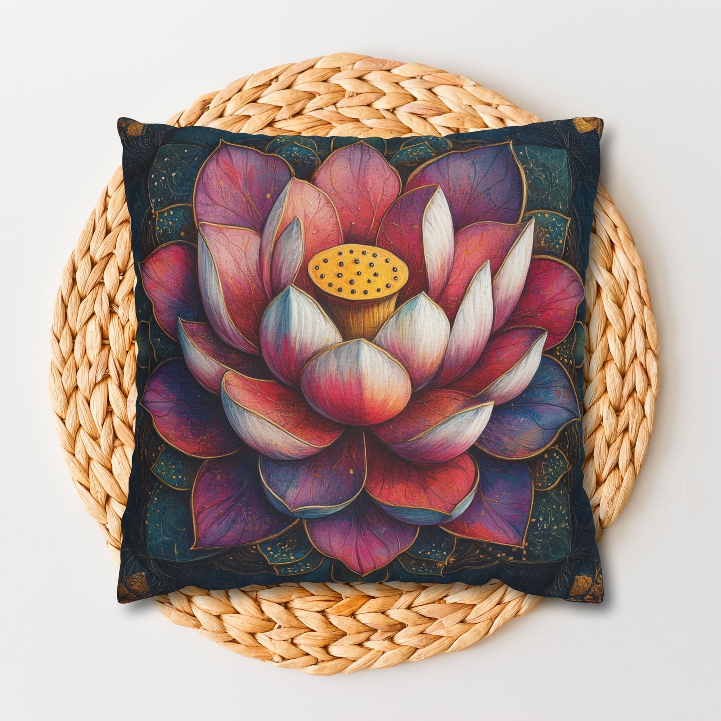 Art Deco Lotus Mandala Decorative Pillowcase