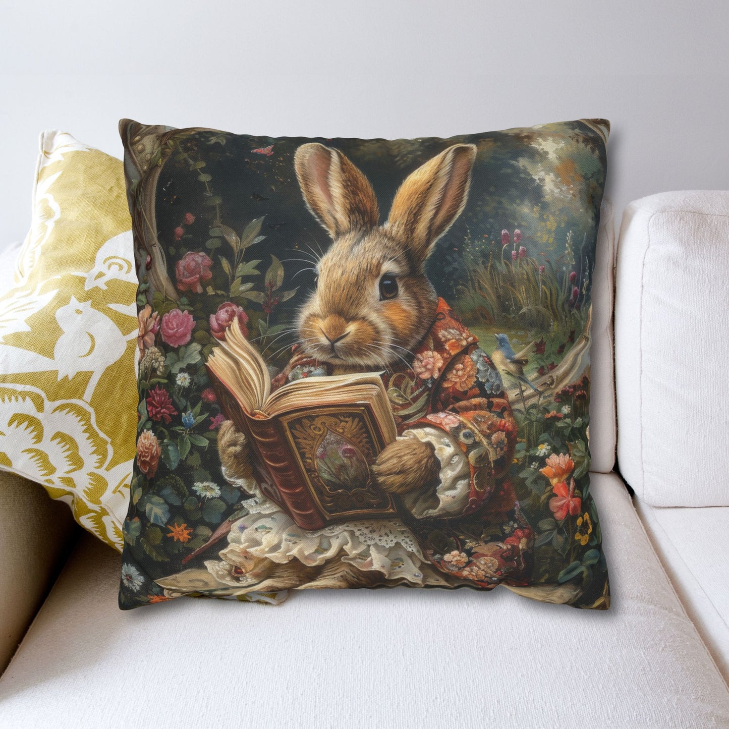 Rococo Bunny With Vintage Book Pillowcase