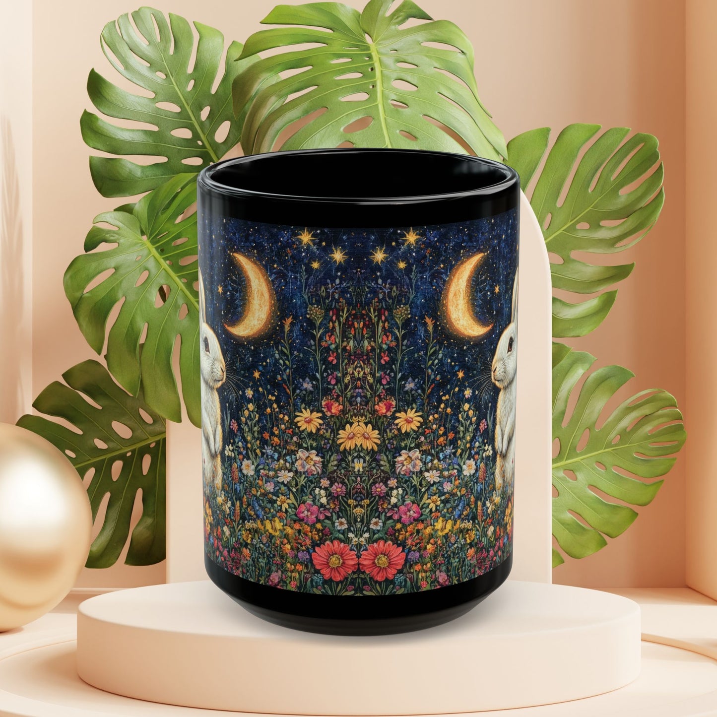 Rabbit Moon Wildflower Mug: Enchanting Bunny Coffee Cup