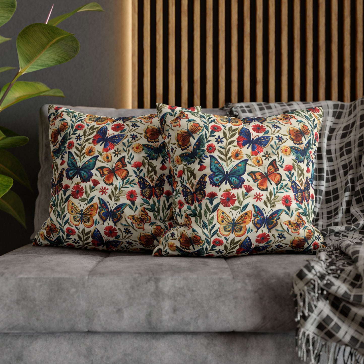 Colorful Spring Butterfly Embroidery-Style Pattern Pillowcase