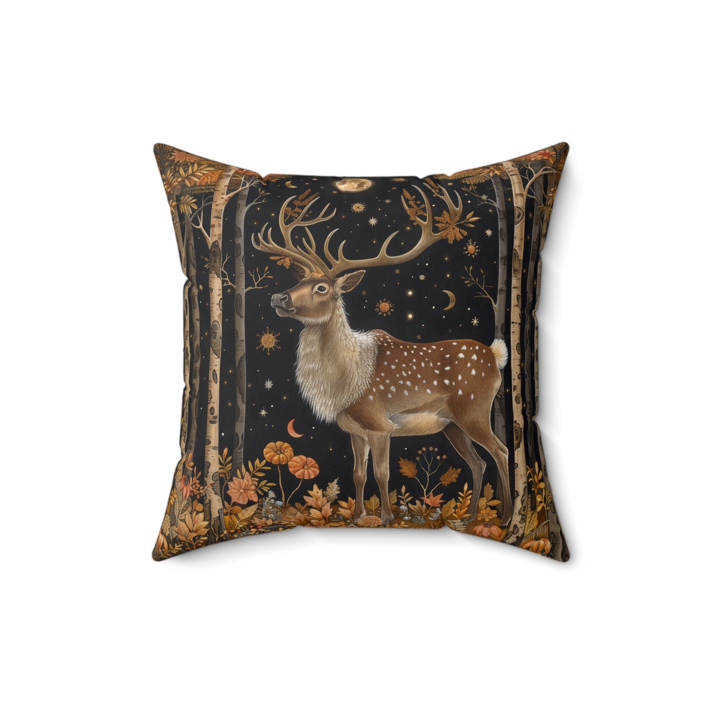 Victorian Reindeer Full Moon And Stars in Whimsical Night Pillow Home Decor, Spun Polyester Square Pillow