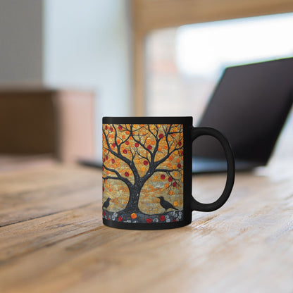Autumn Apple Tree Art Mug | Black Ceramic Coffee Cup