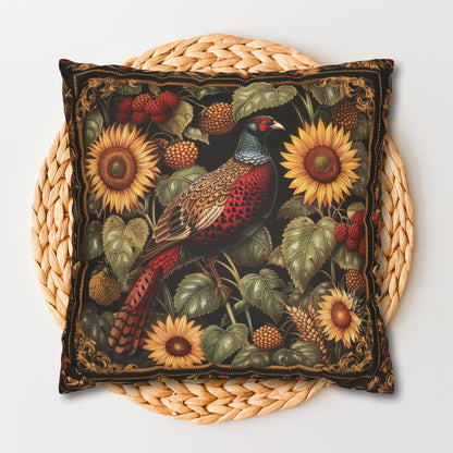 William Morris Inspired Pheasant Sunflowers Art Deco Print Pillowcase