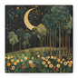 Moonlit Meadow Dreamscape | Matte Canvas Wall Art, Stretched, 1.25" | Starry Night Forest & Flowers Print