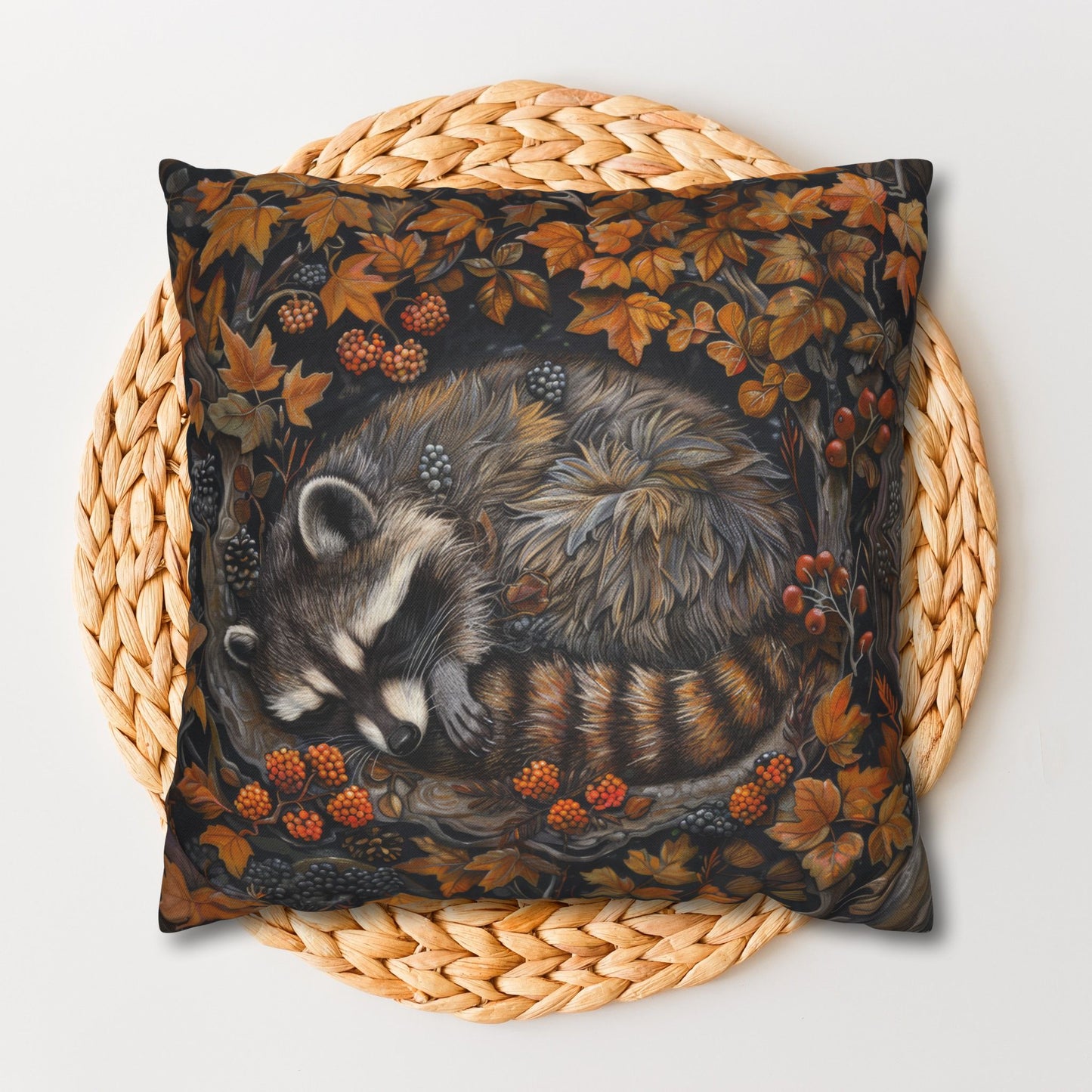 Woodland Sleeping Raccoon Pillowcase: William Morris Fall Decor