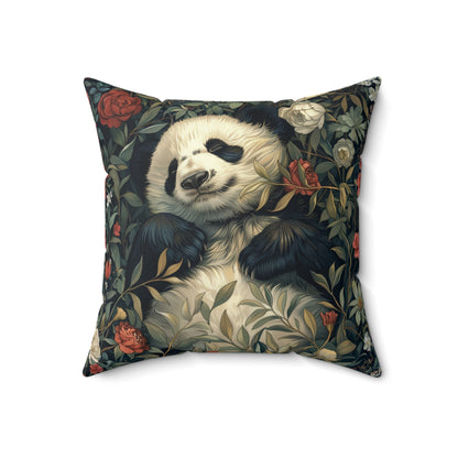Panda Floral Decorative Pillow, Relaxed Garden Animal Throw Cushion