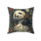 Panda Floral Decorative Pillow, Relaxed Garden Animal Throw Cushion