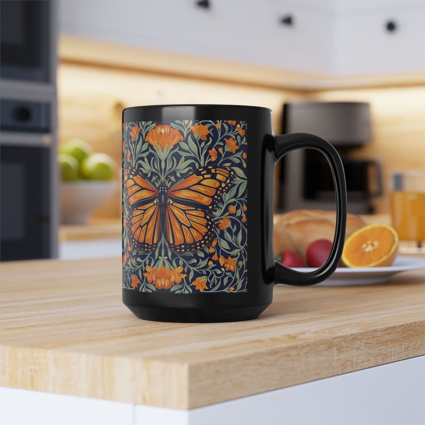 William Morris Inspired Monarch Butterfly Coffee Mug 11oz, 15 oz