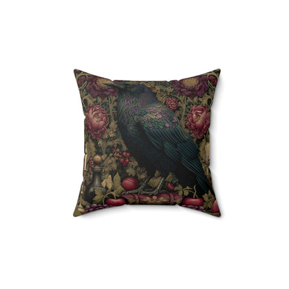 Gothic Raven & Peony Candle Pillow, Dark Academia Bird Cushion with Fruit and Floral Design, Halloween Home Decor