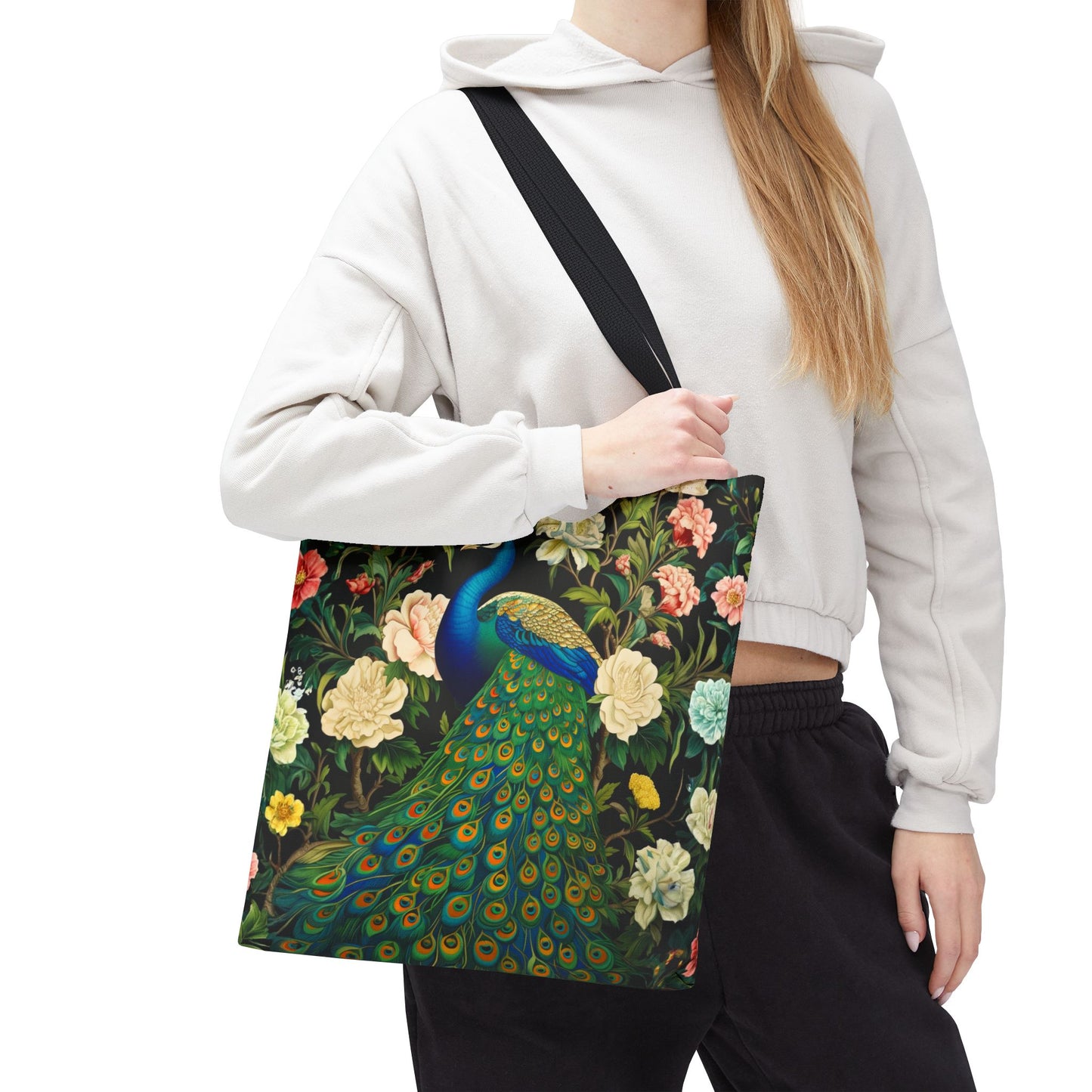 Peacock Garden Tote, Vintage Floral Bird Print, William Morris Inspired