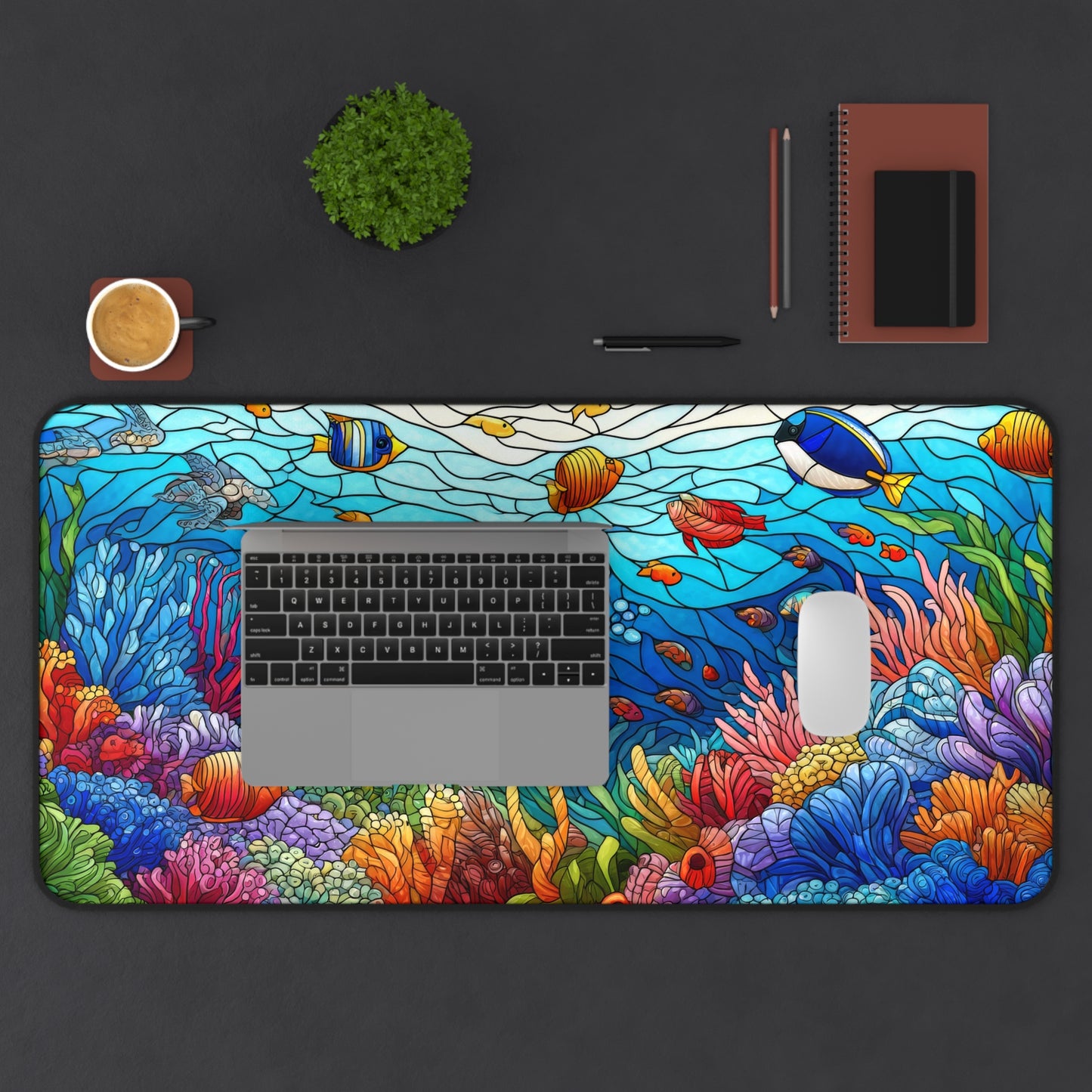 Tropical Reef: Stained Glass Style Desk Mat 2 Sizes | Office Decor GiftDesk Mats