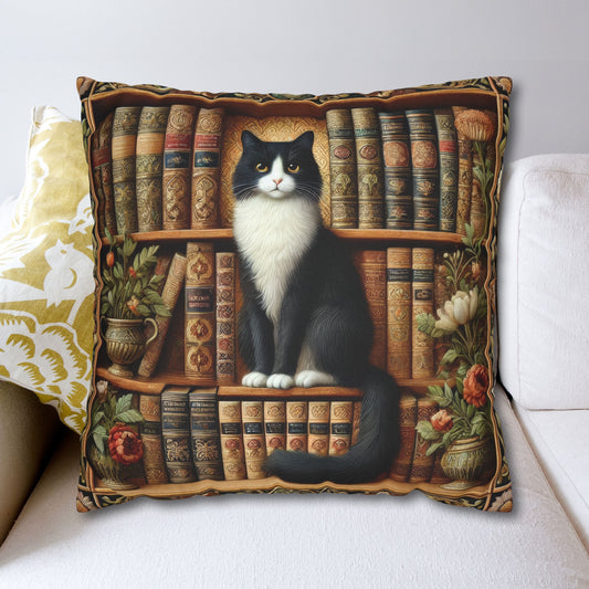 Cat Bookshelf Pillowcase: Whimsical Book Lover Home Decor