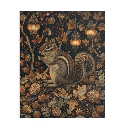Chipmunk & Lanterns Puzzle – Cozy Autumn Jigsaw 120 252 500-Piece Family Gift Box Puzzle, Holiday Puzzle Game