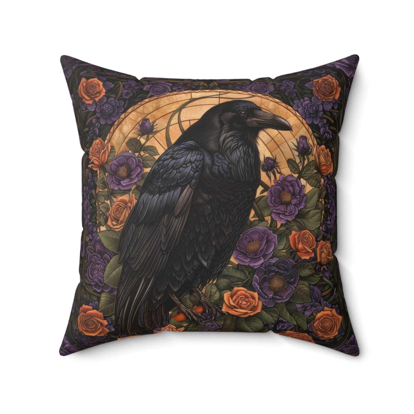 Mystical Raven Halloween Roses Throw Pillow | William Morris Inspired Raven Halloween Pillow Decor