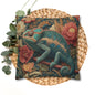 Teal Chameleon Floral Pillowcase, William Morris Style Lizard Cushion with Vintage Botanical Design