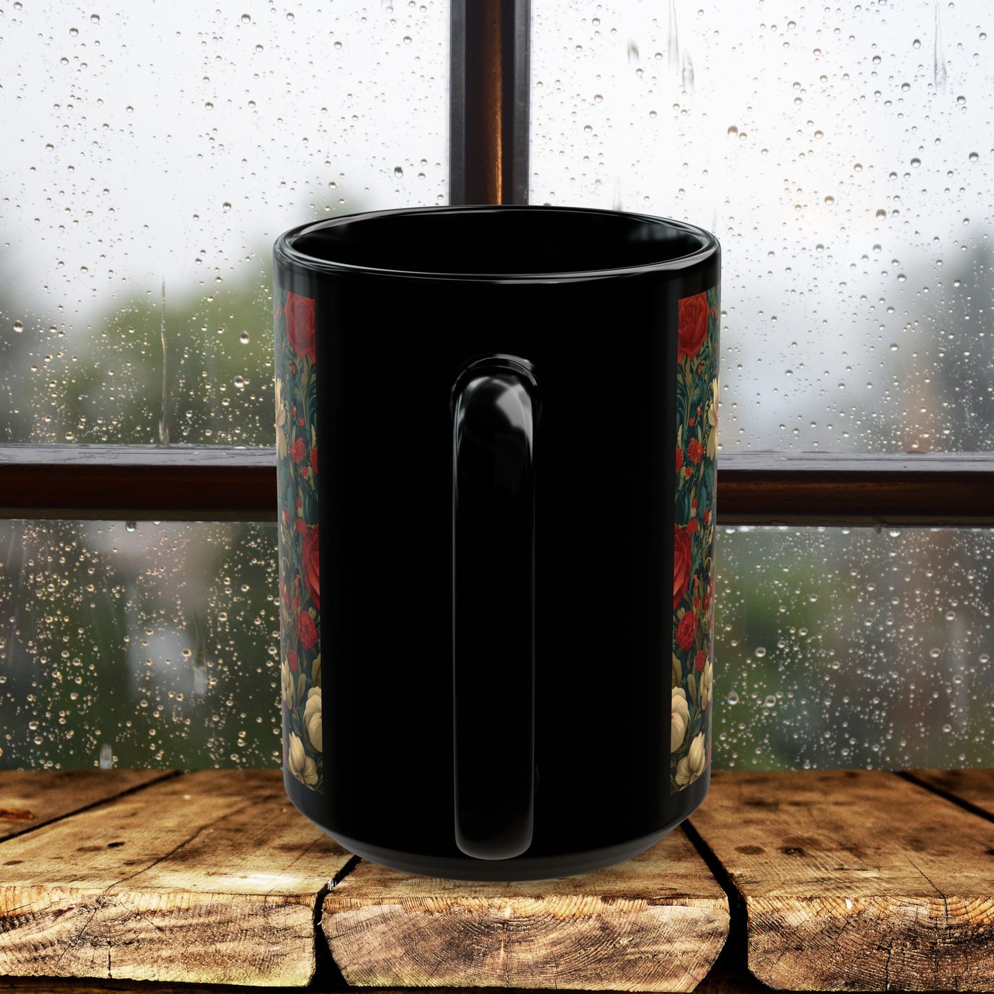 Floral Capybara Mug, Black Ceramic Woodland Coffee Cup 11oz & 15oz, Cute Nature Animal Art Gift with Vintage Botanical Flowers