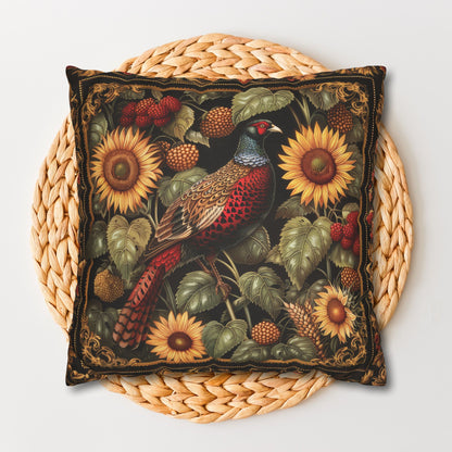 William Morris Inspired Pheasant Sunflowers Art Deco Print Pillowcase