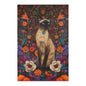 Siamese Cat William Morris Inspired Rectangle Area Rug, Floral Cat Living Room Carpet Decor, Cat Lover Home Decor Gift