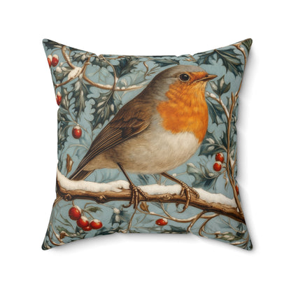 Robin Winter Berries Pillow: William Morris Inspired Home Decor