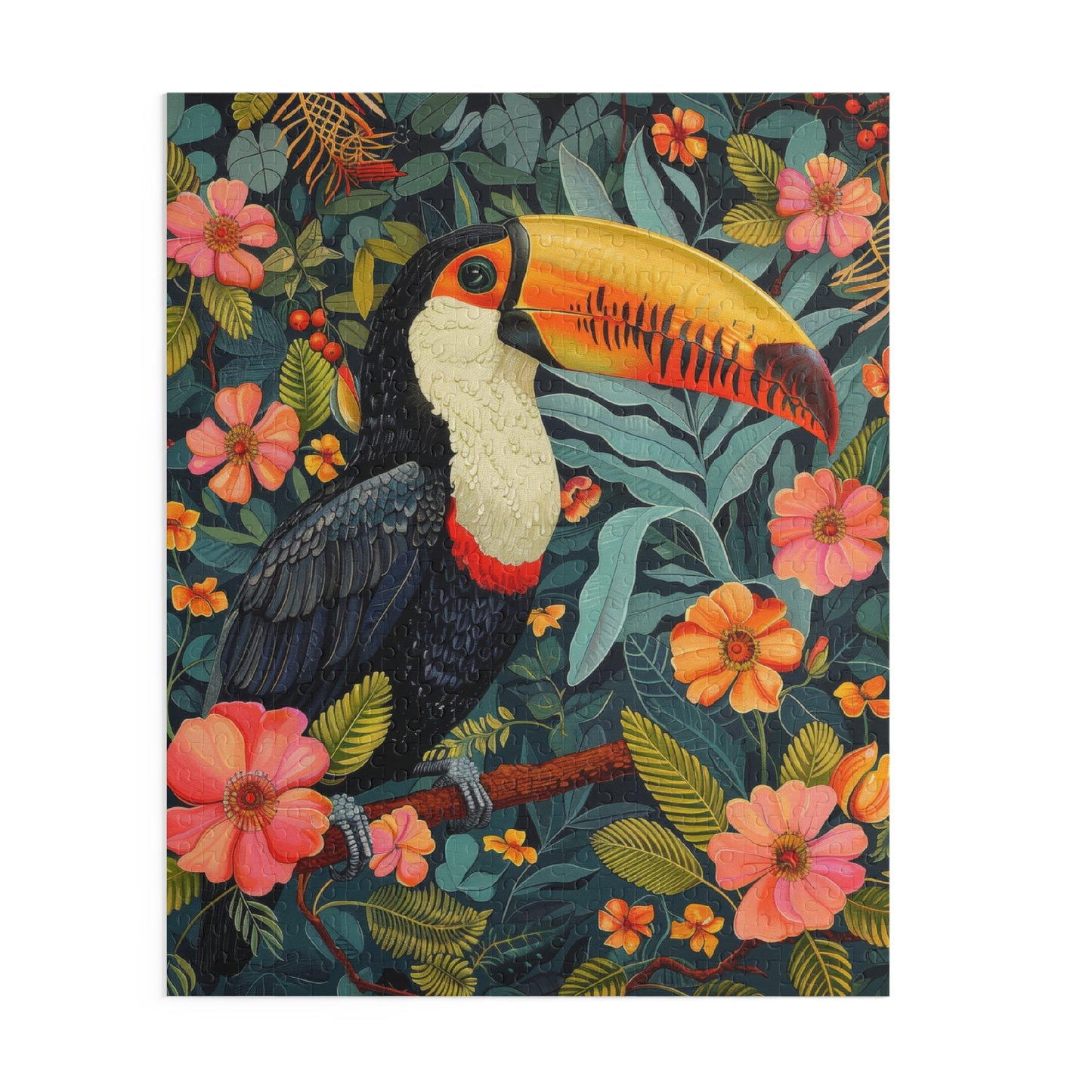 William Morris Inspired Tropical Toucan Puzzle Box (120, 252, 500-Piece) Family Jigsaw Puzzle, Puzzle Box Gift