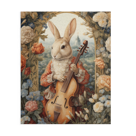 William Morris Inspired Victorian Rococo Rabbit Plays The Cello  Jigsaw Puzzle (120, 252, 500-Piece)