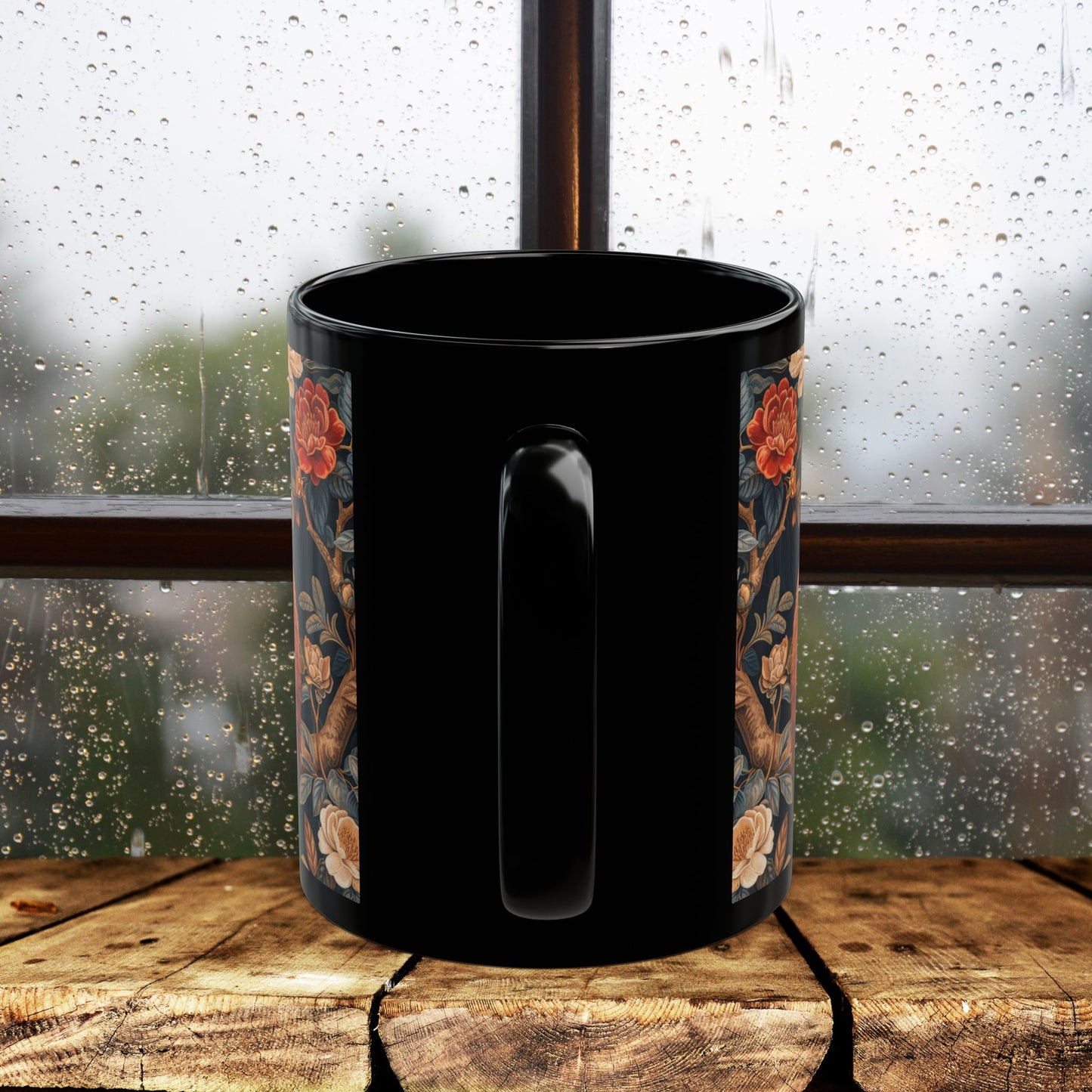Red Panda Black Mug: William Morris Inspired Forest Design (11oz, 15oz)